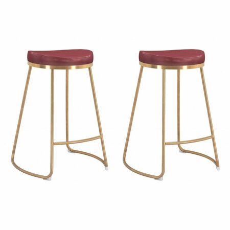 HOMEROOTS 26.2 x 20.3 x 17.5 in. Burgundy & Gold Modern Glam Geo Backless Counter Stools 396804